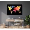 QUADRO SU SUGHERO MAPPAMONDO CON UN DESIGN AD ACQUERELLO SU SFONDO NERO - QUADRI SU SUGHERO - QUADRI