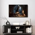 WANDBILD SCHWARZE KATZE AUF EINEM SCHÄDEL - HALLOWEEN- UND HORROR-BILDER - BILDER
