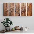 5-PIECE CANVAS PRINT TREE ON A WOODEN BASE - PICTURES OF NATURE AND LANDSCAPE - PICTURES