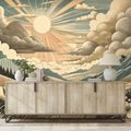 TAPETE RETRO-LANDSCHAFT MIT BERGEN UND SONNE - TAPETEN MIT BERGMOTIVEN - TAPETEN