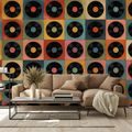 SELBSTKLEBENDE TAPETE RETRO-VINYLPLATTEN AUF BUNTEM HINTERGRUND - MUSIK FOTOTAPETEN - TAPETEN