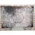 CANVAS PRINT INDIAN MANDALA WITH A GALACTIC BACKGROUND IN BLACK AND WHITE - BLACK AND WHITE PICTURES - PICTURES