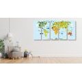 5-PIECE CANVAS PRINT CHILDREN'S WORLD MAP WITH ANIMALS - CHILDRENS PICTURES - PICTURES