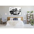 CANVAS PRINT BEAUTIFUL INTERPLAY OF STONES AND ORCHIDS IN BLACK AND WHITE - BLACK AND WHITE PICTURES - PICTURES