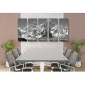 IMPRESSION SUR TOILE EN 5 PARTIES BEAU SOMMET DE MONTAGNE EN NOIR ET BLANC - IMPRESSIONS SUR TOILE NOIR ET BLANC - IMPRESSION SUR TOILE