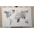 CANVAS PRINT WORLD MAP IN BLACK AND WHITE WATERCOLOR DESIGN - PICTURES OF MAPS - PICTURES