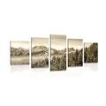 5-PIECE CANVAS PRINT FROZEN MOUNTAINS IN SEPIA - BLACK AND WHITE PICTURES - PICTURES