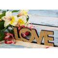 CANVAS PRINT WITH WOODEN INSCRIPTION LOVE - PICTURES WITH INSCRIPTIONS AND QUOTES - PICTURES