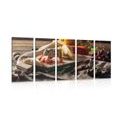 5-PIECE CANVAS PRINT VARIATIONS OF CHEESE ON A BOARD - PICTURES OF FOOD AND DRINKS - PICTURES