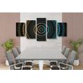 QUADRO IN 5 PARTI MANDALA CON FANTASIA SOLARE - QUADRI FENG SHUI - QUADRI