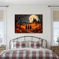 QUADRO SU TELA – STREGA SOTTO IL MANIERO AL CHIARO DI LUNA - QUADRI HALLOWEEN E HORROR - STAMPE E QUADRI