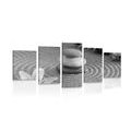 5-PIECE CANVAS PRINT ZEN GARDEN AND STONES IN THE SAND IN BLACK AND WHITE - BLACK AND WHITE PICTURES - PICTURES