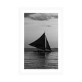 POSTER WITH MOUNT BEAUTIFUL SUNSET AT SEA IN BLACK AND WHITE - BLACK AND WHITE - POSTERS