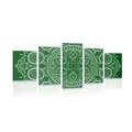 5-PIECE CANVAS PRINT DELICATE ETHNIC MANDALA IN GREEN DESIGN - PICTURES FENG SHUI - PICTURES