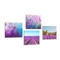 CANVAS PRINT SET LAVENDER FIELDS WITH PURPLE ABSTRACTION - SET OF PICTURES - PICTURES