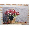 CANVAS PRINT RED TULIPS IN A WOODEN BASKET - PICTURES FLOWERS - PICTURES