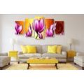 5-PIECE CANVAS PRINT PINK FLOWERS IN ETHNIC STYLE - ABSTRACT PICTURES{% if product.category.pathNames[0] != product.category.name %} - PICTURES{% endif %}