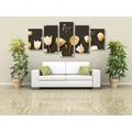 5-PIECE CANVAS PRINT TULIPS WITH A GOLD THEME - PICTURES FLOWERS - PICTURES