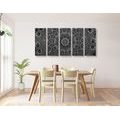 IMPRESSION SUR TOILE EN 5 PARTIES MANDALA ORIENTAL EN NOIR ET BLANC - IMPRESSIONS SUR TOILE NOIR ET BLANC - IMPRESSION SUR TOILE