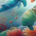OBRAZ ŽELVA A VELRYBA V OCEÁNU - PICTURES UNDERWATER WORLD - PICTURES