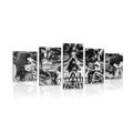 5-PIECE CANVAS PRINT ARTISTIC SKULL IN BLACK AND WHITE - BLACK AND WHITE PICTURES - PICTURES