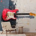 SELBSTKLEBENDE FOTOTAPETE ROTE E-GITARRE AUF ABSTRAKTEM HINTERGRUND - MUSIK FOTOTAPETEN - TAPETEN