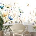 TAPETA PASTELOVÉ KVĚTINY A LÉTAJÍCÍ MOTÝLI - TAPETY KVĚTINY - TAPETY