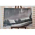 CANVAS PRINT FAIRY-TALE WINTER LANDSCAPE IN BLACK AND WHITE - BLACK AND WHITE PICTURES - PICTURES