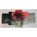 TABLEAU EN 5 PARTIES – ROSE AVEC ÉLÉMENTS ABSTRAITS - TABLEAUX DE FLEURS - TABLEAUX