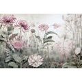 TAPETE IN NATUR GEHÜLLTE BLUMEN MIT ROSA KONTRAST - TAPETEN - 🔥 TOTALAUSVERKAUF