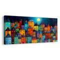 OBRAZ MĚSTO V NOČNÍM SVĚTLE - BAREVNÉ DOMY - OBRAZY