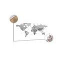 DECORATIVE PINBOARD WORLD MAP IN BLACK AND WHITE - PICTURES ON CORK - PICTURES