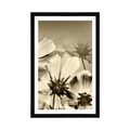 POSTER MIT PASSEPARTOUT GARTENBLUMEN IN SEPIA - SCHWARZ-WEISS - POSTER