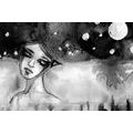 CANVAS PRINT MOON FAIRY IN BLACK AND WHITE - BLACK AND WHITE PICTURES - PICTURES