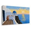 TABLEAU SUR TOILE – ÉGLISE GRECQUE AU-DESSUS DE LA MER - TABLEAUX LEVER ET COUCHER DE SOLEIL - TABLEAUX