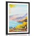 POSTER WITH MOUNT OIL PAINTING OF A MOUNTAIN LAKE - NATURE - POSTERS