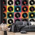 SAMOLEPILNA TAPETA RETRO VINILNE PLOŠČE NA BARVNEM OZADJU - GLASBENE FOTOTAPETE - TAPETE