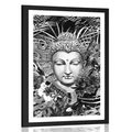 POSTER CU PASSEPARTOUT BUDDHA PE FUNDAL EXOTIC ÎN DESIGN ALB-NEGRU - ALB-NEGRU - POSTERE