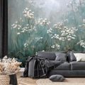 FOTOTAPET AUTOADEZIV FLORI ALBE DELICATE PE FUNDAL VERDE-ALBASTRU - TAPET FLORI - TAPETURI