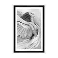 POSTER MIT PASSEPARTOUT FREIER ENGEL IN SCHWARZ-WEISS - POSTER - 🔥 TOTALAUSVERKAUF