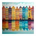 OBRAZ ODRAZ DOMŮ NA VODĚ - BAREVNÉ DOMY - OBRAZY