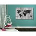 DECORATIVE PINBOARD BLACK AND WHITE MAP ON A WOODEN BACKGROUND - PICTURES ON CORK - PICTURES