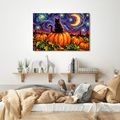 QUADRO SU TELA – GATTO NERO SULLA ZUCCA - QUADRI HALLOWEEN E HORROR - STAMPE E QUADRI