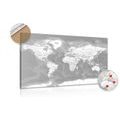 DECORATIVE PINBOARD STYLISH BLACK AND WHITE MAP OF THE WORLD - PICTURES ON CORK - PICTURES