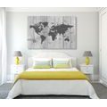 CANVAS PRINT GRAY MAP ON A WOODEN BACKGROUND - PICTURES OF MAPS - PICTURES