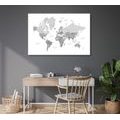 DECORATIVE PINBOARD BLACK AND WHITE MAP OF THE WORLD IN A VINTAGE LOOK - PICTURES ON CORK - PICTURES