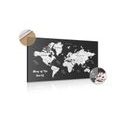 DECORATIVE PINBOARD BLACK AND WHITE UNIQUE WORLD MAP - PICTURES ON CORK - PICTURES