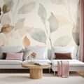 FOTOTAPET AUTOADEZIV FRUNZE ACUARELĂ DELICATE ÎN TONURI PASTEL - TAPETE FRUNZE - TAPETURI