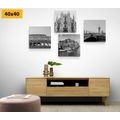 CANVAS PRINT SET HISTORIC CITIES IN BLACK AND WHITE - SET OF PICTURES - PICTURES