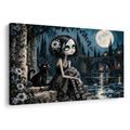 QUADRO SU TELA – RAGAZZA GOTICA CON GATTO NERO - QUADRI HALLOWEEN E HORROR - STAMPE E QUADRI